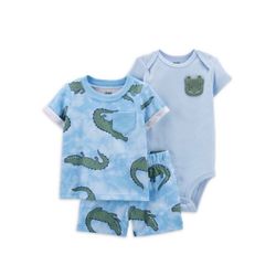 Carter's Gator Tie Dye T-shirt, Bodysuit and Short Outfit Set, Size 3-6m