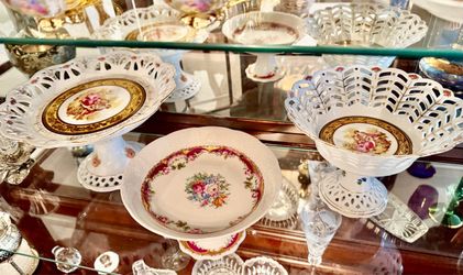 3 Porcelain Reticulated Compote Stands with Floral Motif