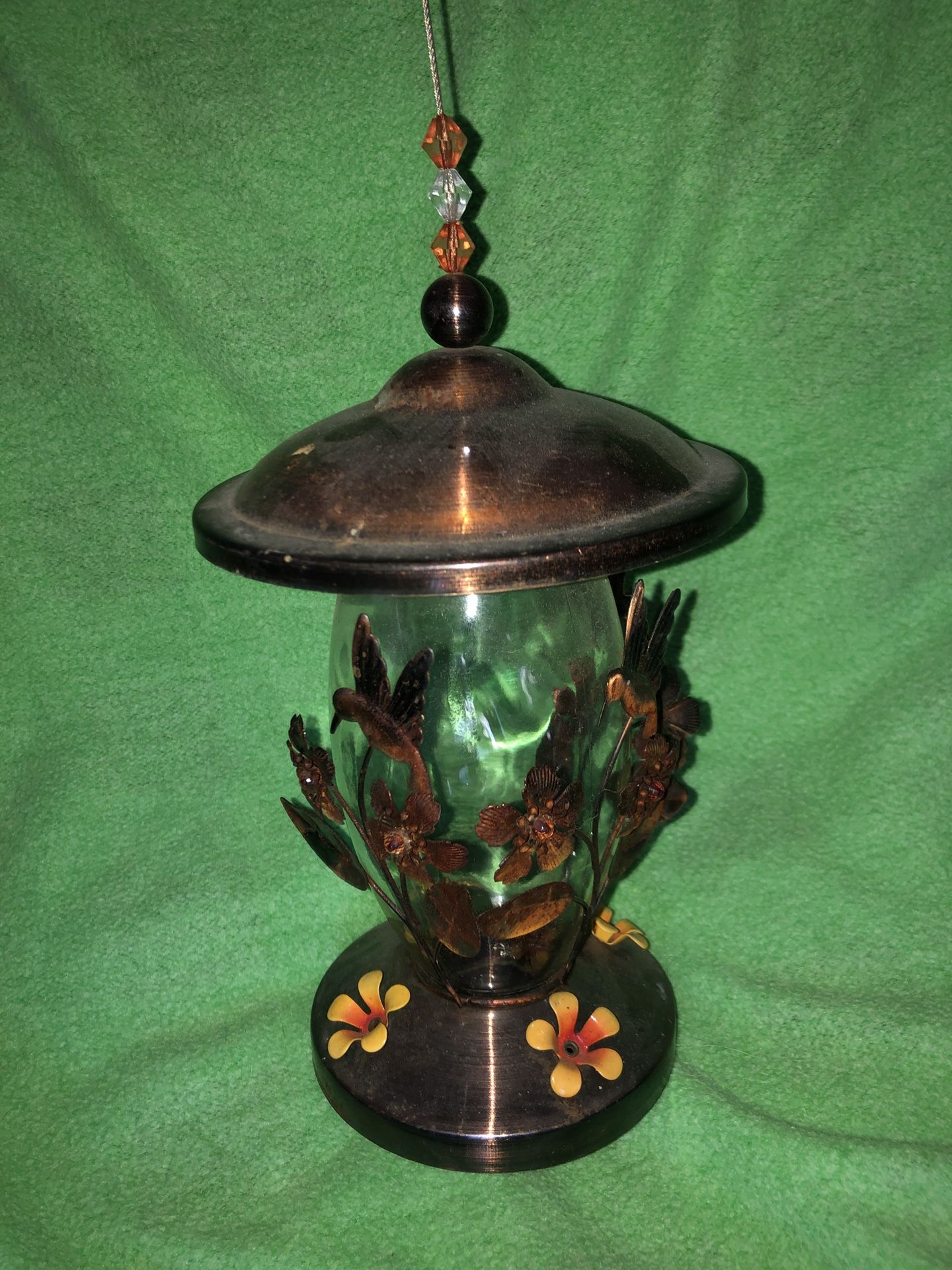 Metal And Glass Bird Feeder.