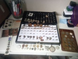 75+ world coins 1912 +  with 20 vintage watch faces and more