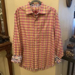 ROBERT GRAHAM Men Multicolor Plaid Flip Cuffs Button Long Sleeve Top Size Large