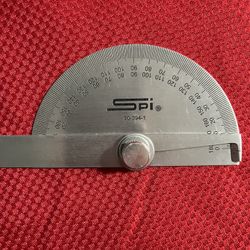 SPI Protractor  With Half - Round Head Swiss Made New 6” Long Blade Dual Graduation 0-90-0