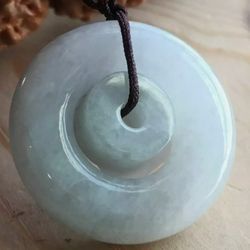 Burmese icy Type A Jadeite Jade Pendant Lucky Circle. Certified. 