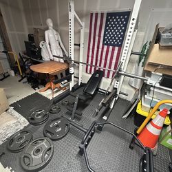Squat Rack, EZ Bar, Hex Bar, and 345lbs