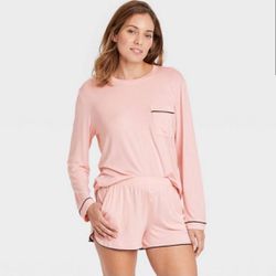 Stars Above-Soft Long Sleeve Pink Top and Shorts Pajama Set