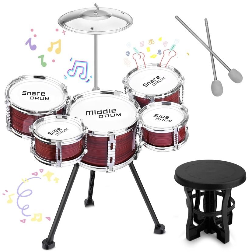 Upgraded Kids Drum Set, 5 Piece Toy Drum Set for Toddlers1-3 3-5 Band Rock Jazz Drum Musical Instrument Toys for Boys Girls Christmas Birthday Gifts