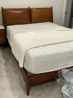 Queen Walnut west elm bed with Leather cushions