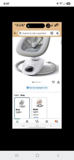 Gray baby swing with adjustable settings. Has a control panel with various options