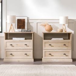 Classic 2-Drawer Nightstand (Set of 2) - White Oak(New In A Box)