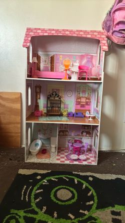 3-Story Wooden Dollhouse with Furniture