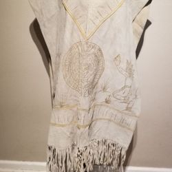 VINTAGE ETHNIC IDENTITY HANDMADE MEXICAN LEATHER PONCHO VERY NICE UNISEX