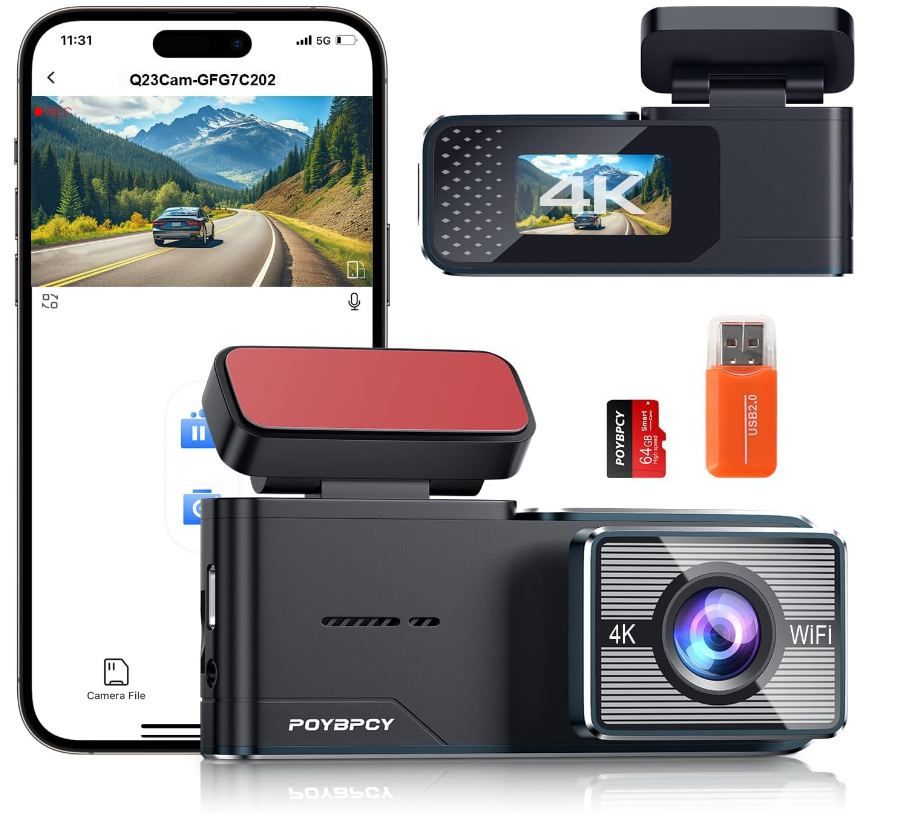 POYBPCY Dash Cam Front 4K WiFi with 64GB SD Card 2160P Dash Camera for Cars