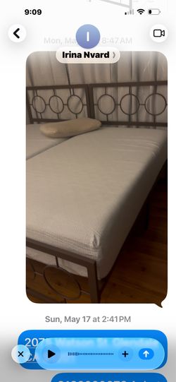 2 twin size beds, 120 each set, metal frame, mattresses. Almost brand new. Used only 10 days