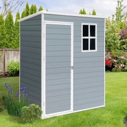 5ft x 3ft Resin Outdoor Storage Shed Plastic Garden Sheds with Floor and Lockable Door for Backyard, Lawn, Grey 