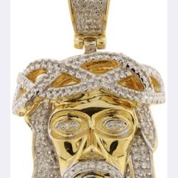 10K Yellow Gold Diamond Micro Pave Jesus Pendant 