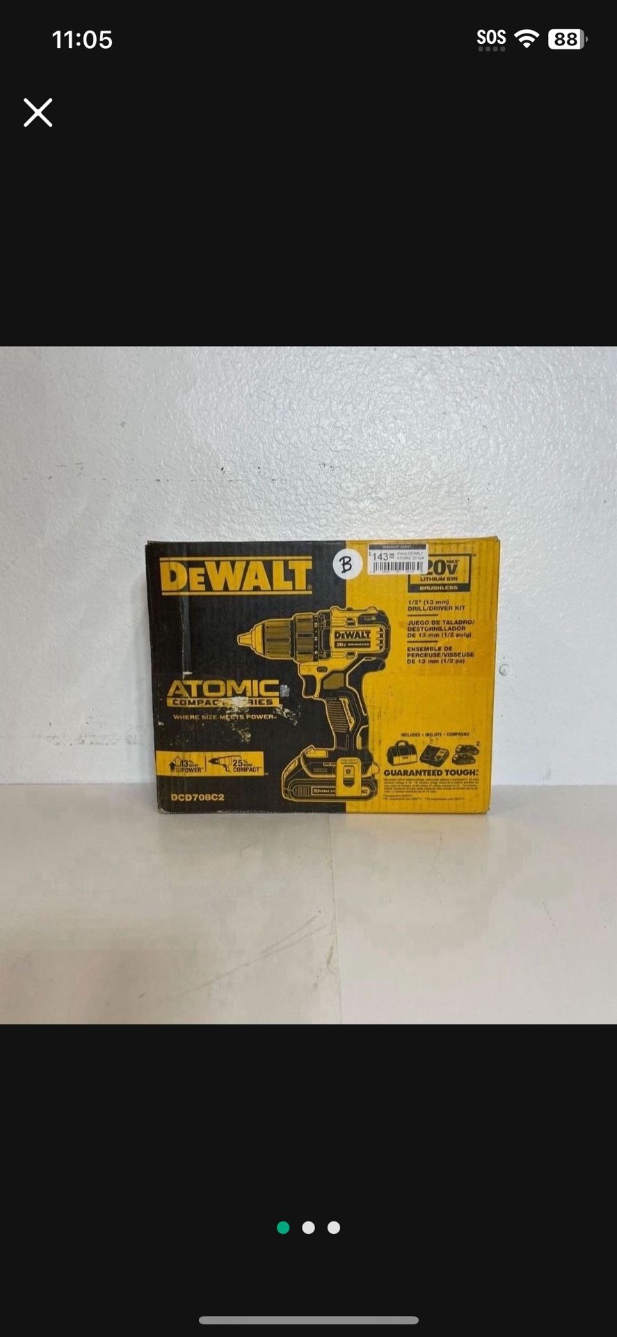 🟠SALE🟠DEWALT Atomic 20-Volt MAX Cordless Brushless Compact 1/2 in. Hammer Drill, (2) 20-Volt 1.3Ah Batteries, Charger & Bag DCD708C2