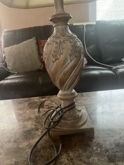 Decorative Table Lamp with Carved Base