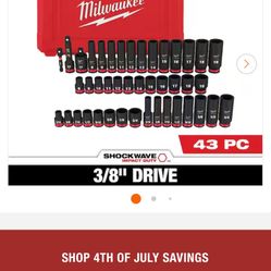 3/8” Drive Milwaukee Impact Set, 43 piece set