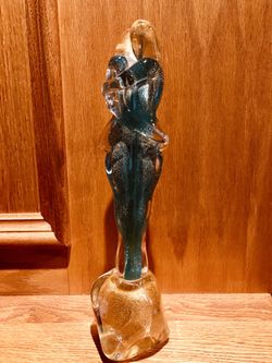 Vintage Murano large, glass art, lovers hugging / embracing couple statue sculpture, Signed Piece