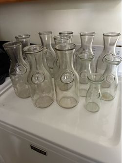 Vintage Wine Carafes Lot of 13 different sizes with some etched some plain