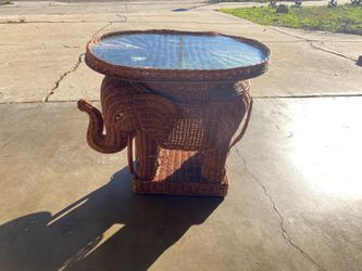 Vintage Wicker Elephant Side Table