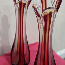 Vintage Red Glass Retro Vases