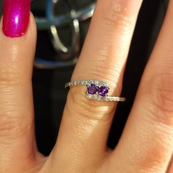White Gold,  Diamond, Amethyst Ring - Size 4.5