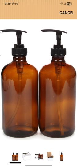 2 large amber glass bottles
