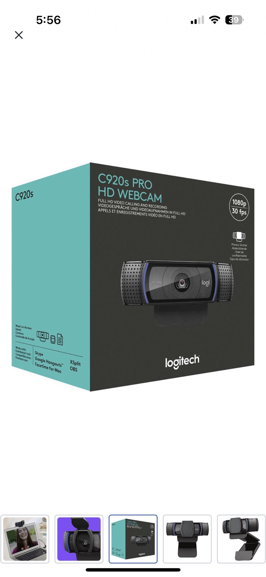 Logitech C920 Pro HD Camera 1080p