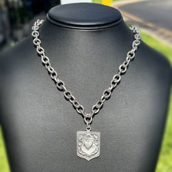 Vintage EXEX Jewelry .925 solid sterling silver Milano massive rondelle twisted link Chain necklace 18.00” 46.00 grams 8.50mm with heart pendant charm