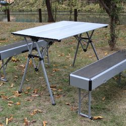 Folding Aluminum Roll-Up Table & Bench Set – Portable Suitcase Design for Camping