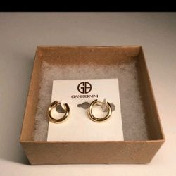 Giani Bernini 18k Gold Over Sterling Silver Snap Hinged Earrings Shiny 5/8" New