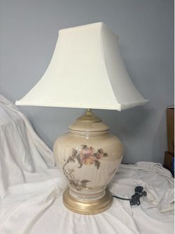 Large Floral Ginger Jar Ceramic Lamp With Gold Trim