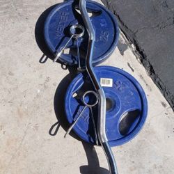 Curl Bar and Weights  Rubber 