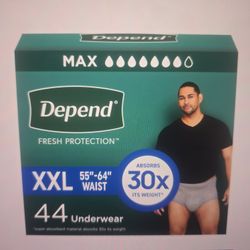 Depend Fresh Protection Adult Diapers, Incontinence Underwear for Men, Disposable, Maximum, Extra-Extra-Large, Grey, 44 Count (2 Packs of 22)