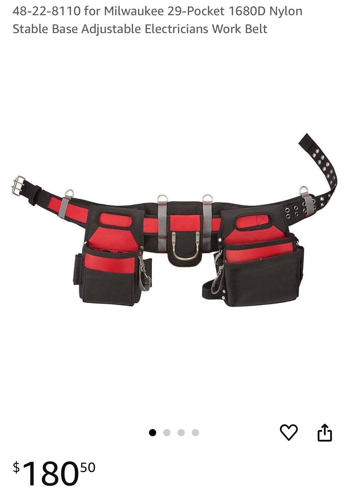 48-22-8110 for Milwaukee 29-Pocket 1680D Nylon Stable Base Adjustable Electricians Work Belt