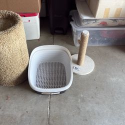 Cat Litter Box And 2 Scratch Posts 