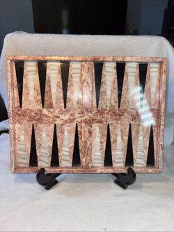 Vintage Marble Onyx Inlay Backgammon Board Pink Black White 9x12