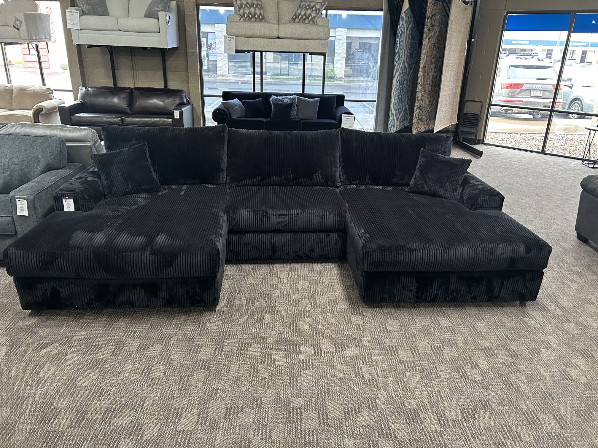Black Double Chaise Corduroy Sectional