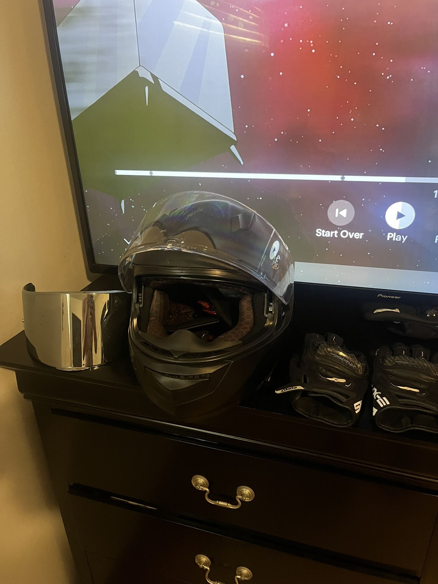Motorcycle Sedici Helmet, Gloves, Visor, Alpine Jacket, Bike Stand