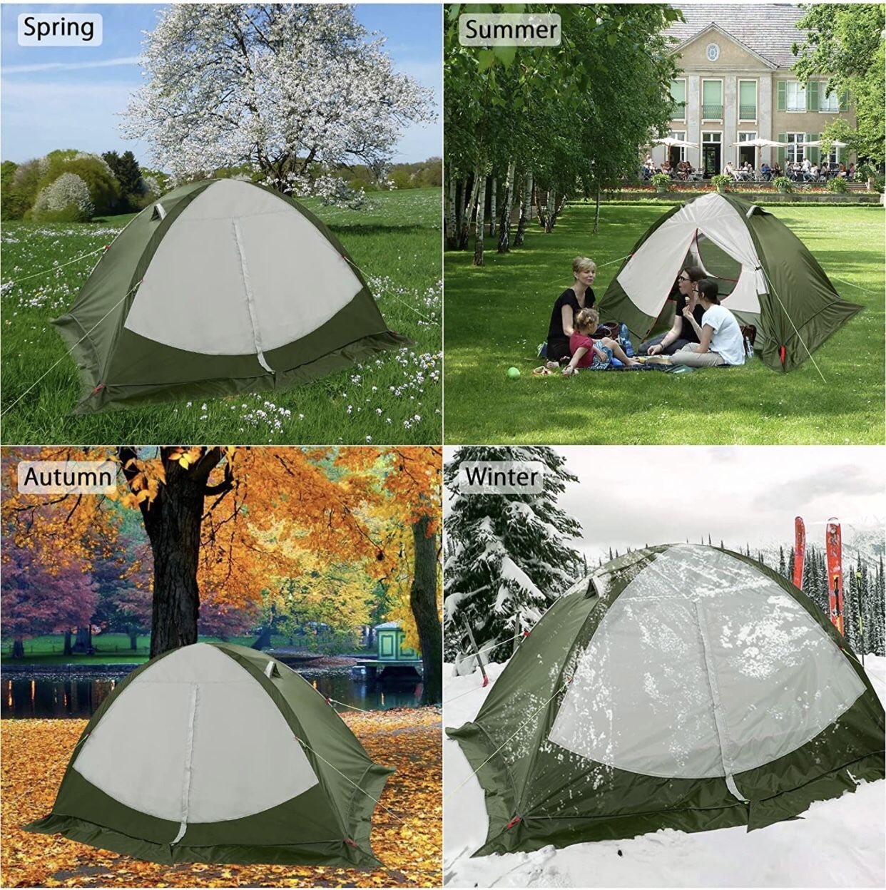 2 Person Tent, 4 Season Waterproof Ultralight Backpacking Tent with Skirt, Double Layer All Weather Easy Setup Tents for Camping, Hiking, Mountaineeri