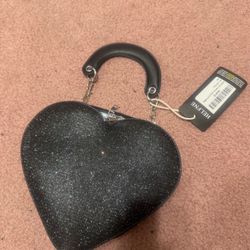 New black glitter heart purse handbag goth gothic emp punk chain small