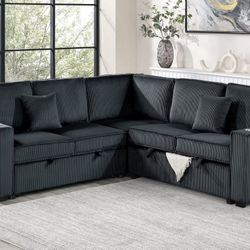 Corduroy Sectional Sleeper With Storage 