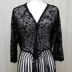 Womens Girls Black Lace Fringed Top M