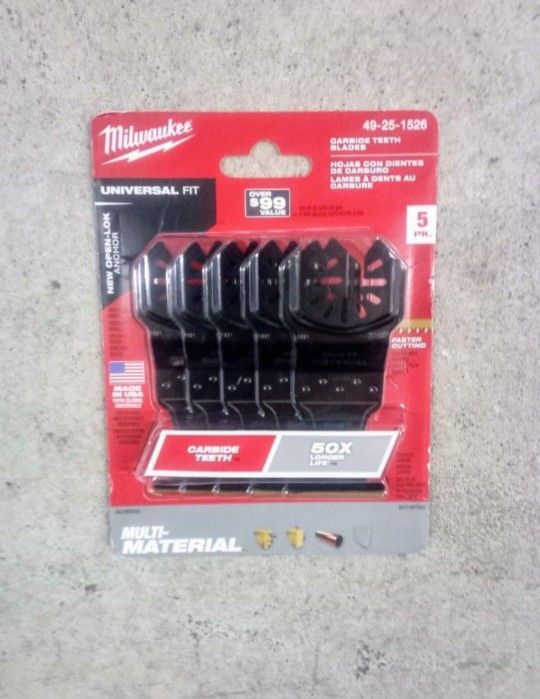 Milwaukee  1-3/8 in. Carbide Multi-Material Cutting Oscillating Blade - 5-Pack -  (49-25-1526) 