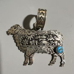 Native made Sterling Sheep with Turquoise Pendant
