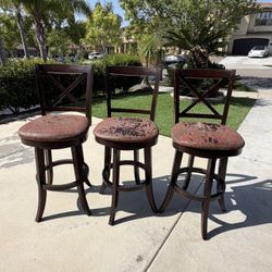 Bar Stool Chairs Wood Frame Set of 3 Brown