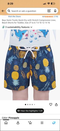 Boys Pineapple Print Swim Trunks