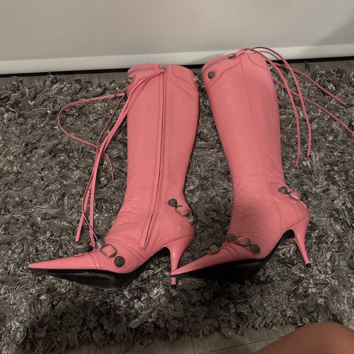 Pink Balenciaga Boots and Purse