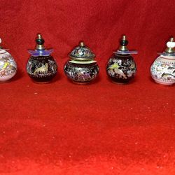 Vintage 2.5 Inch Set of 5 4 Oil/Perfume & 1 Cream 24k gold Ceramic Vase Collectibles (Read Description) (4 sets available) 